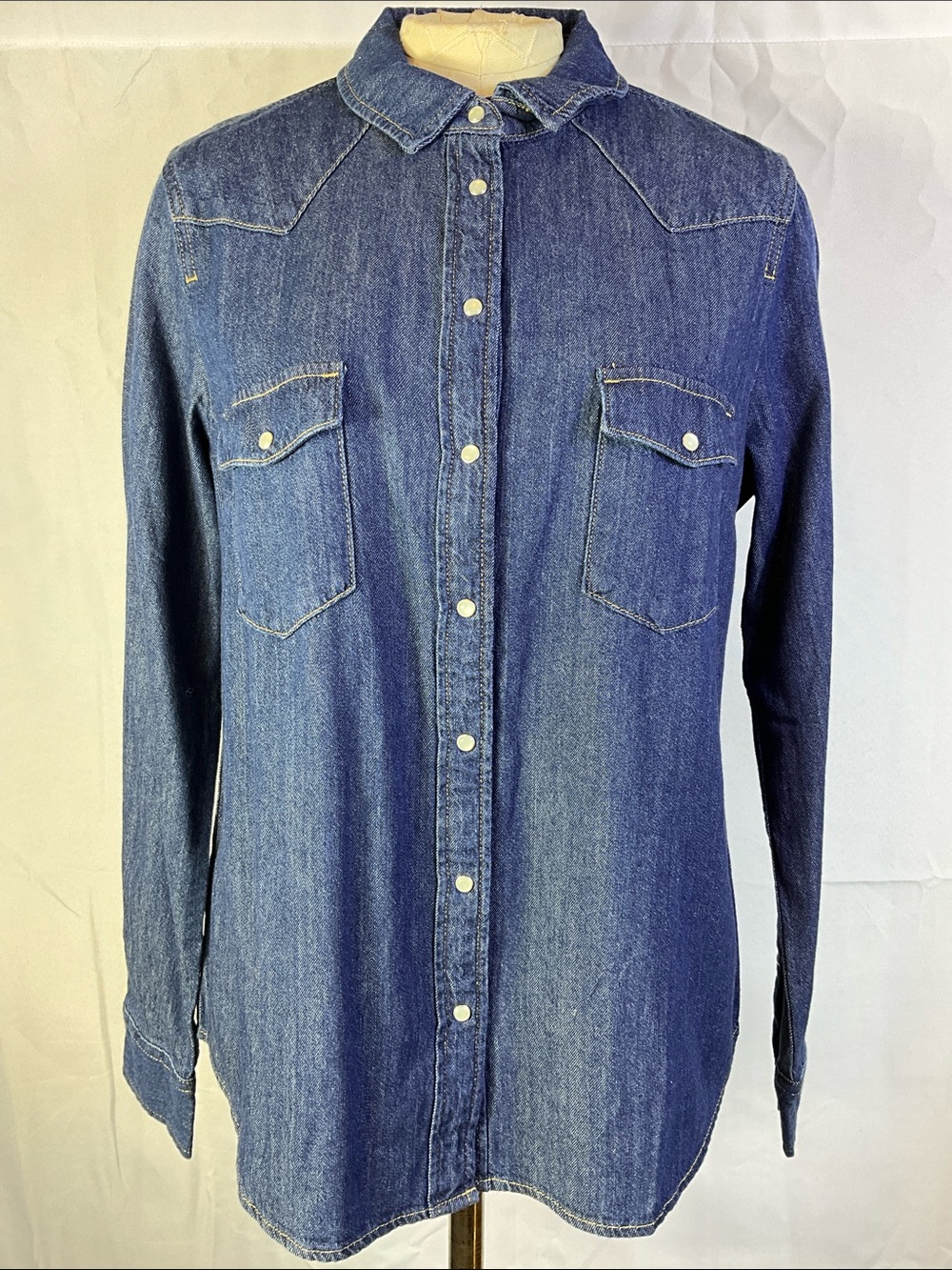 Piombo Denim Snap Front Button Up Long Sleeve Shirt Size Large Runs Small